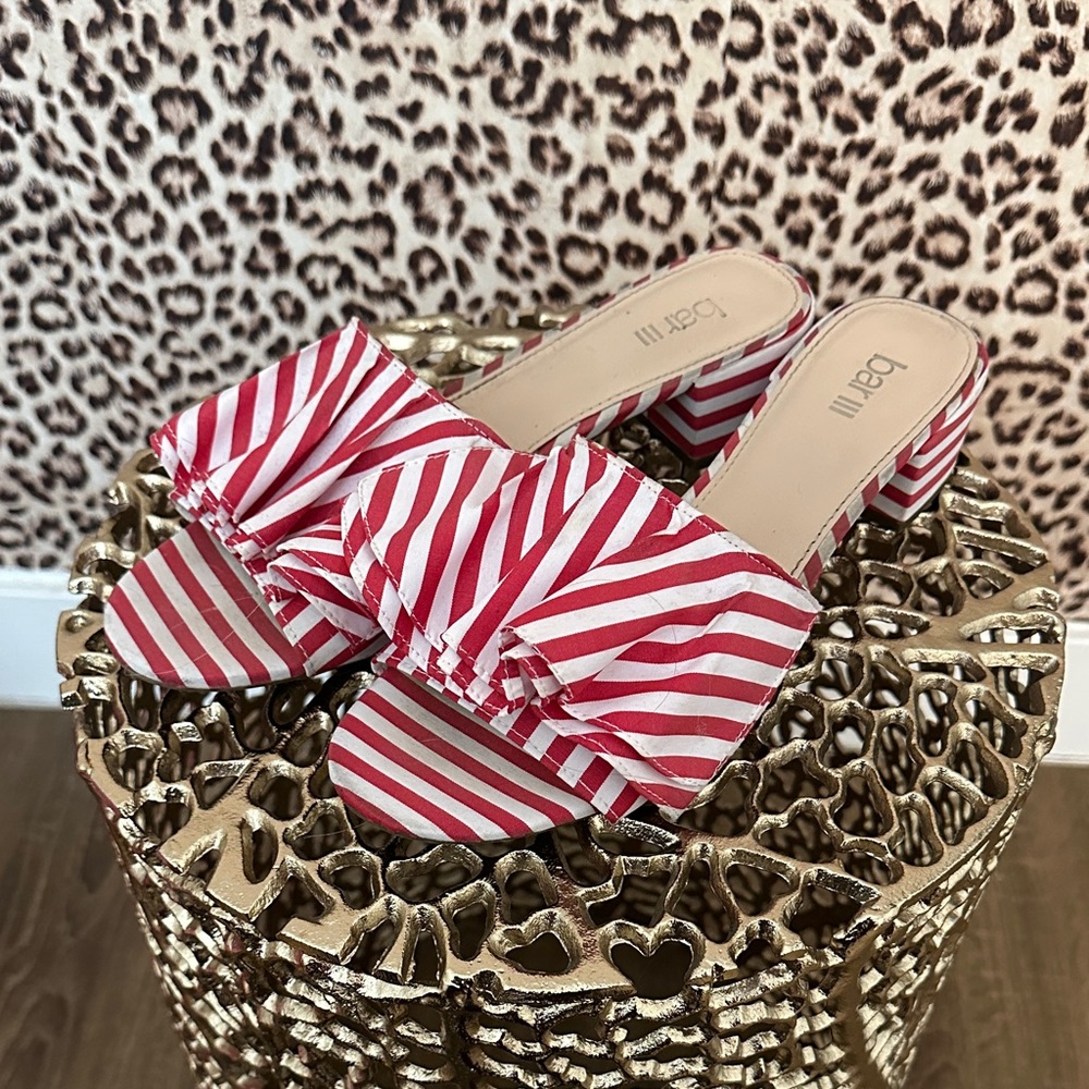 Bar III Red and White Striped Mules